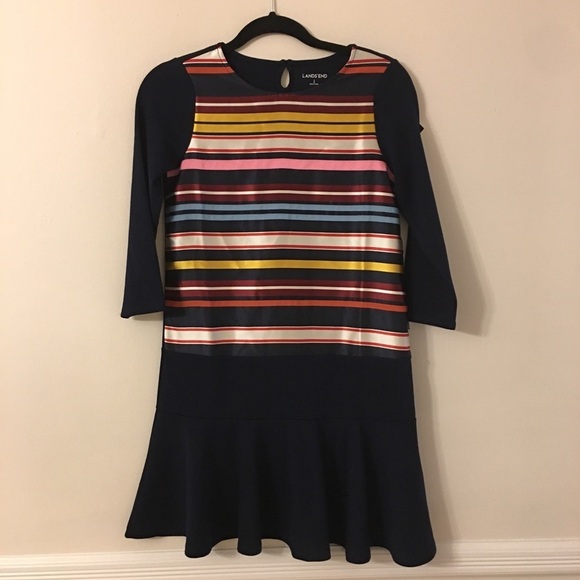 Lands’End | NWT Lighthouse Stripe Navy Flare Dress - Picture 2 of 7